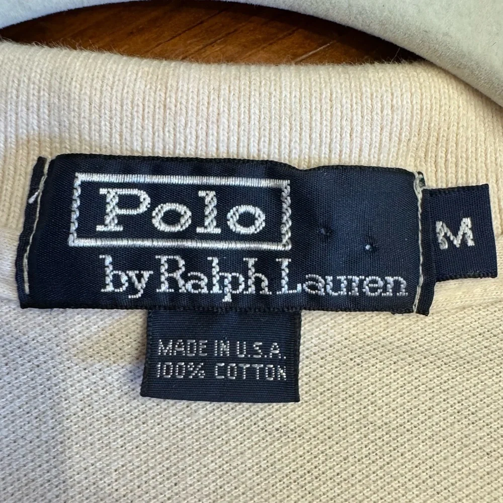 Vintage Polo Ralph Lauren Golf Shirt Sz Medium Ivory Logo Crest Preppy Academia